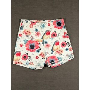 Mint & Lilac Floral Bird Print Athletic Shorts Womens Workout Activewear Small